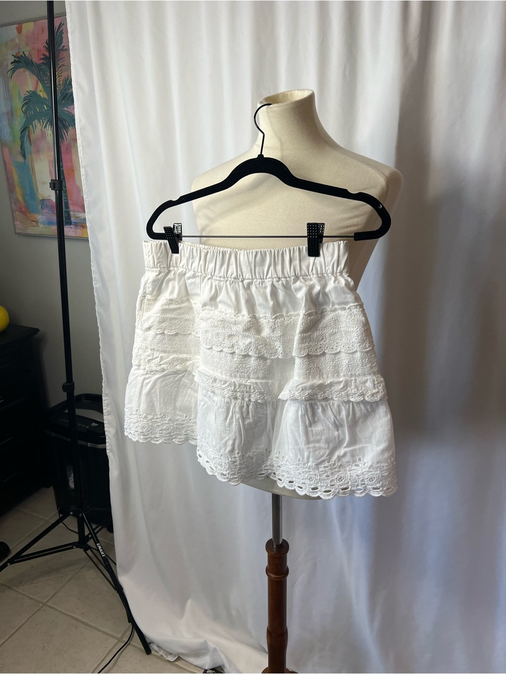 J.Crew White Eyelet Lace Tiered Mini Skirt Size 6 - Picture 4 of 7